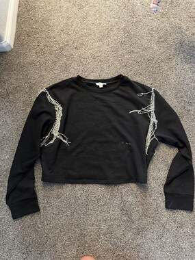 Mainstrip black sweatshirt with rhinestone fringe detailing
